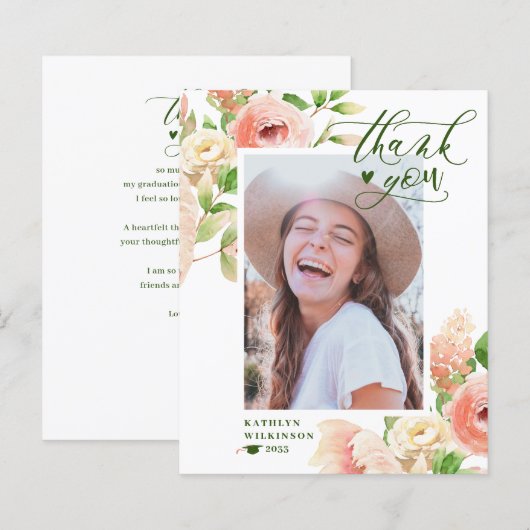 BUDGET Elegant roze Rose Floral Hartelijk dank (Voorkant / Achterkant)