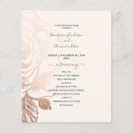 Budget Elegant Rozen Wedding Program kaart. Flyer (Voorkant)