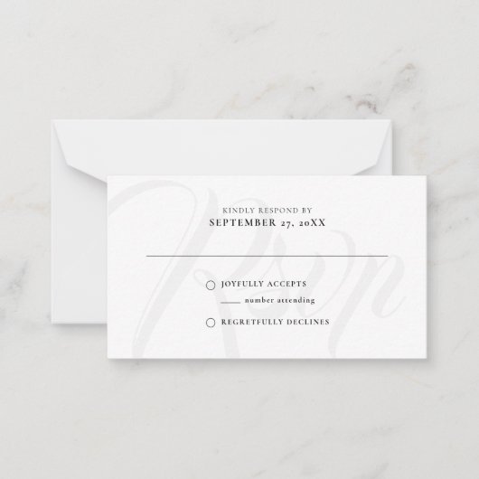 BUDGET Elegant Rustic Brush Script RSVP Weddenscha Notitiekaartje (Voorkant)