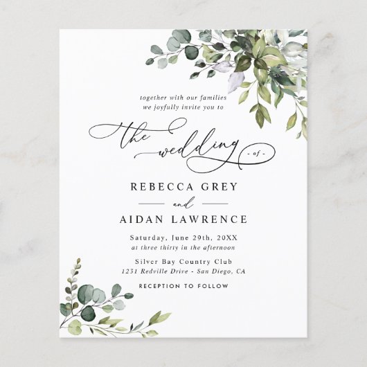 Budget Elegant Rustic Greenery Wedding Uitnodiging (Voorkant)