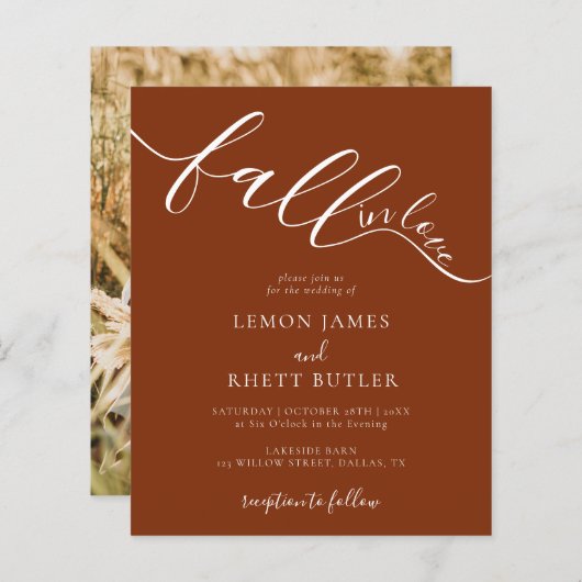 Budget Elegant Rustic Herfst in Love Wedding Invit (Voorkant / Achterkant)