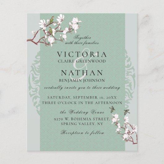 BUDGET Elegant Sage Chinoiserie Weddenschap Flyer (Voorkant)