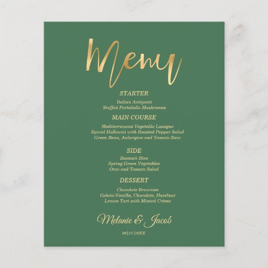 Budget Elegant Sage Green Scripting Gold Menu Kaar (Voorkant)