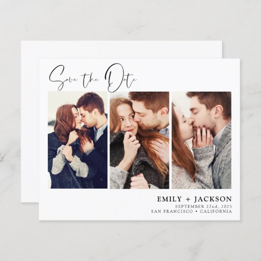 Budget Elegant Save the Date 3 Photo Invitations (Voorkant / Achterkant)