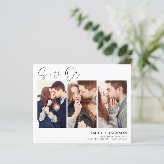 Budget Elegant Save the Date 3 Photo Invitations (Staand voorkant)