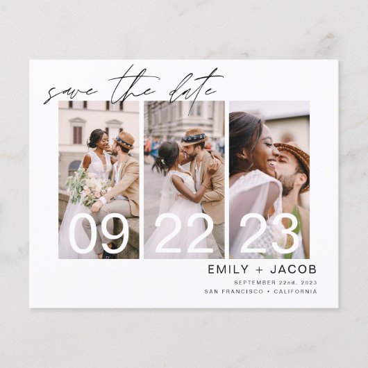 Budget Elegant Save the Date 3 Photo Invitations (Voorkant)