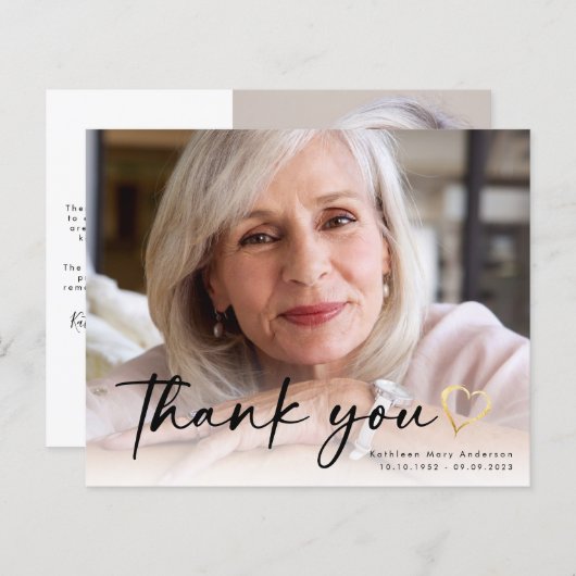 BUDGET Elegant script begrafenis foto Dank je wel (Voorkant / Achterkant)