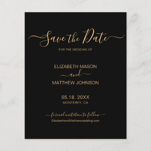 Budget Elegant Script Black en Gold sparen de Datu Flyer (Voorkant)