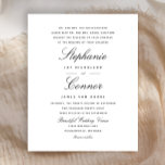 Budget Elegant Script Black Wedding Invitation<br><div class="desc">Deze klasselijke formele trouwuitnodiging kenmerkt traditionele teksten in elegant zwart manuscript en sans serif doopvonten op een witte achtergrond. De achterkant is stevig zwart.</div>
