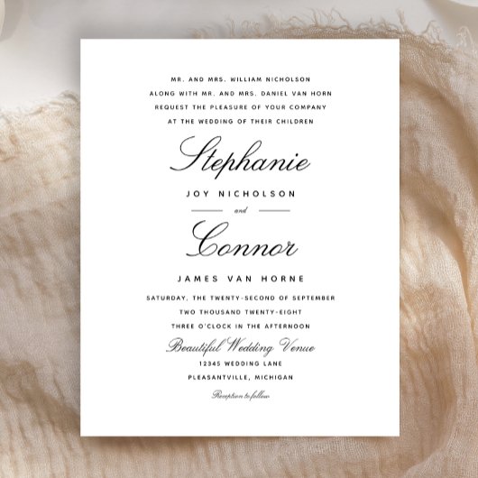 Budget Elegant Script Black Wedding Invitation