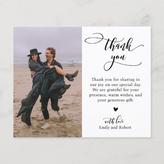 Budget Elegant Script Bruiloft Dank u Fotokaart (Voorkant)