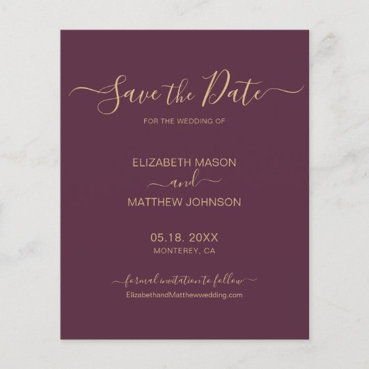 Budget Elegant Script Burgundy Gold bespaart de da Flyer (Voorkant)