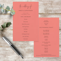 Budget Elegant Script Coral Roos Wedding Programme