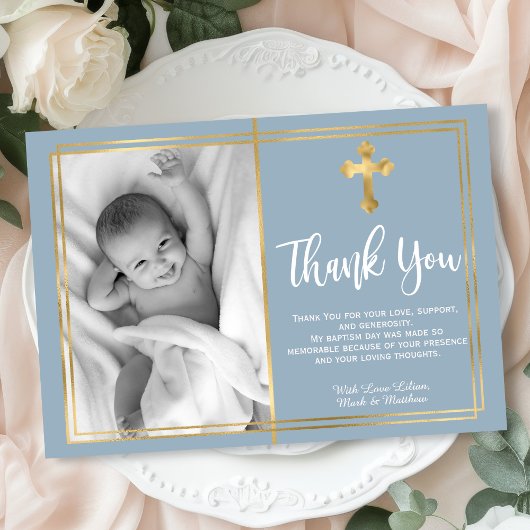 Budget Elegant Script Cross Blue Baptism Dank u