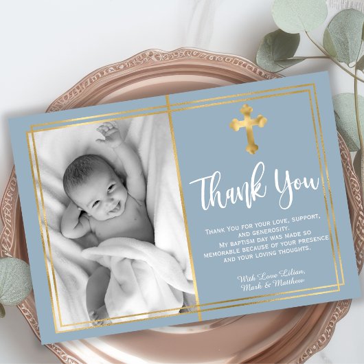 Budget Elegant Script Cross Blue Baptism Dank u