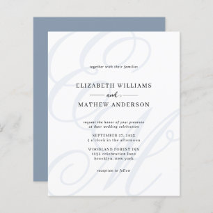 BUDGET Elegant Script Dusty Blue Monogram Bruiloft