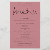 Budget Elegant Script Dusty Roos Wedding Menu (Voorkant)