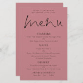 Budget Elegant Script Dusty Roos Wedding Menu (Voorkant / Achterkant)