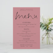 Budget Elegant Script Dusty Roos Wedding Menu (Staand voorkant)