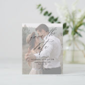 Budget Elegant Script Foto Huwelijk Opslagkaart (Staand voorkant)