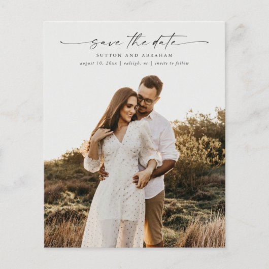Budget Elegant Script Foto Huwelijk Save the Date (Voorkant)