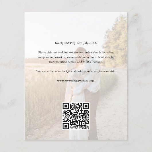 Budget Elegant Script Foto QR Code Bruiloft Flyer (Achterkant)