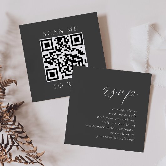 Budget Elegant Script Grijs Huwelijk QR Code RSVP Informatiekaartje