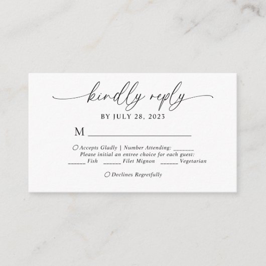 Budget Elegant Script Menu Keuze Bruiloft RSVP (Voorkant)