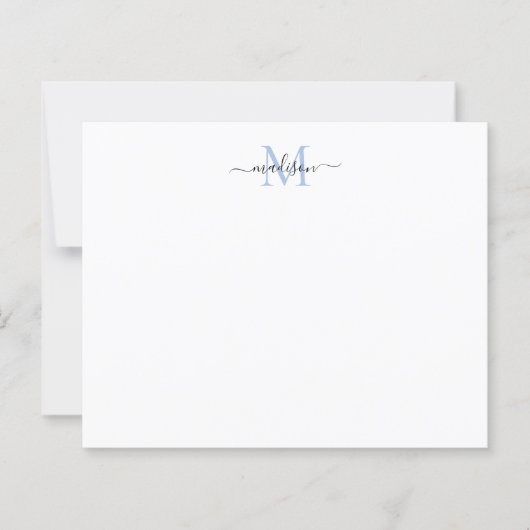 Budget Elegant Script Monogram Dusty Blue Notecard (Voorkant)