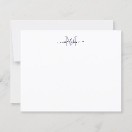 Budget Elegant Script Monogram Paars Notecard (Voorkant)