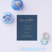 Budget Elegant Script Navy en Gold sparen de Datum Flyer (Enkel)