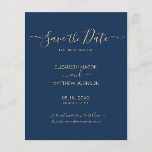 Budget Elegant Script Navy en Gold sparen de Datum Flyer (Voorkant)