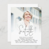 Budget Elegant Script Photo 60th Birthday Invite (Voorkant / Achterkant)