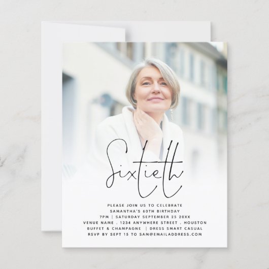 Budget Elegant Script Photo 60th Birthday Invite (Voorkant)