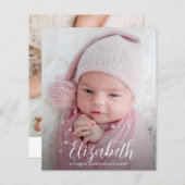 Budget Elegant Script Photo Birth Notice (Voorkant / Achterkant)
