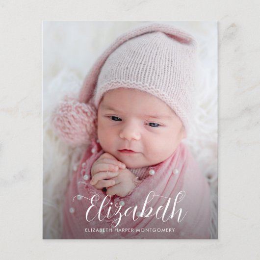 Budget Elegant Script Photo Birth Notice (Voorkant)