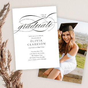 Budget Elegant Script Photo Graduation Party Kaart