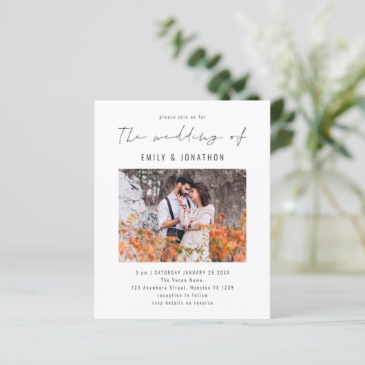 Budget Elegant Script Photo QR Code Weddenschap Ui (Staand voorkant)