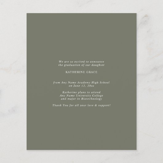 BUDGET Elegant Script Photo Sage Green Afstuderen (Achterkant)