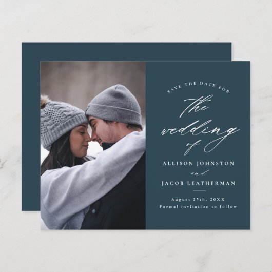 Budget Elegant Script Photo Save the Date (Voorkant / Achterkant)