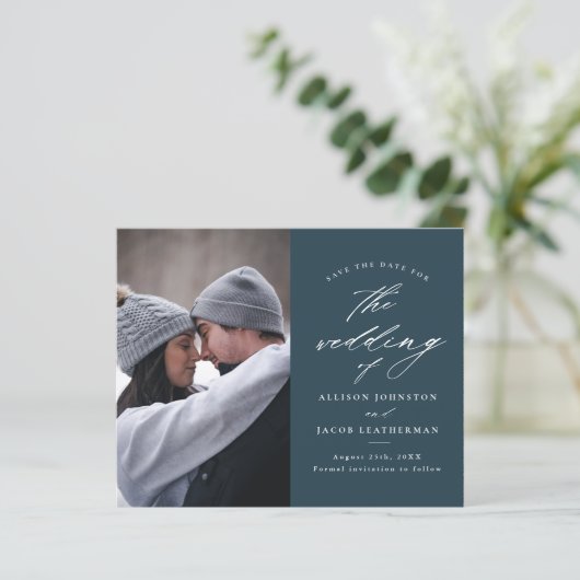 Budget Elegant Script Photo Save the Date (Staand voorkant)