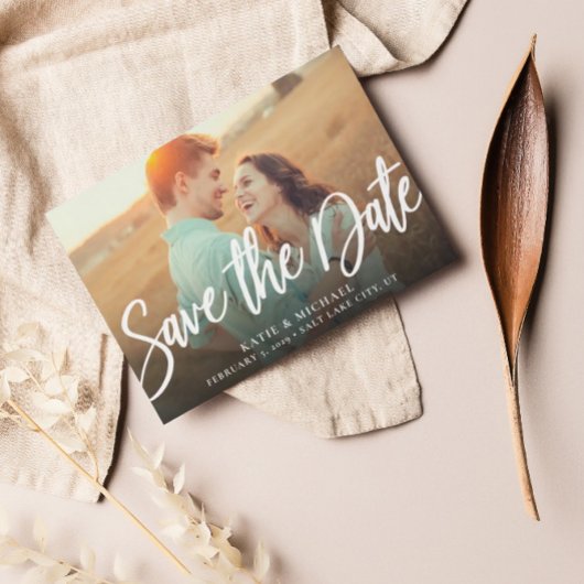 Budget Elegant Script Photo Save the Date Card Kaart