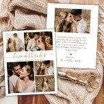 Budget Elegant Script Photo Weddenschap Bedankt Fl Flyer<br><div class="desc">Budget Elegant Gold en White Wedding 5 Foto Collage Hartelijk dank dat u een betaalbare low budget flyer op maat hebt gemaakt. Moderne bruiloft bedankt je sjabloon met vijf (5) foto op de voorkant en één (1) foto op de achterkant. Op de voorzijde van papier "Love and bedankt" typografie script...</div>