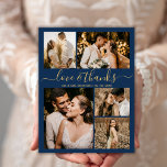 Budget Elegant Script Photo Weddenschap Bedankt Fl Flyer<br><div class="desc">Budget Elegant Gold en Navy Wedding 5 Foto Collage Hartelijk dank dat u een betaalbare low budget flyer op maat hebt gemaakt. Moderne bruiloft bedankt je sjabloon met vijf (5) foto op de voorkant en één (1) foto op de achterkant. Aan de voorzijde van papier "Love and bedankt" staat een...</div>
