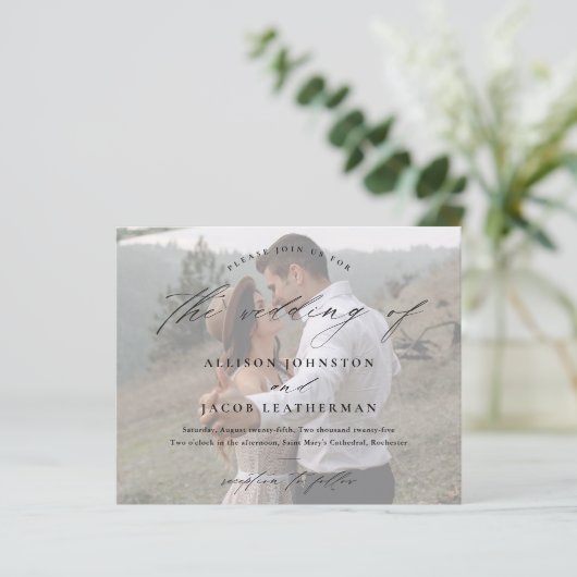 Budget Elegant Script Photo Wedding Invitation (Staand voorkant)