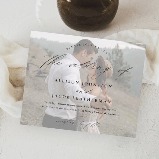 Budget Elegant Script Photo Wedding Invitation