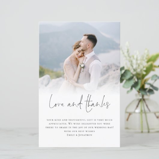 Budget Elegant Script Photo Wedding Love Bedankt (Staand voorkant)