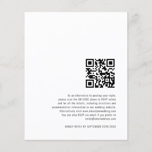 Budget Elegant Script QR Code Weddenschap RSVP (Achterkant)