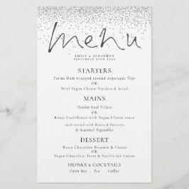 Budget Elegant Script Silver Glitter Wedding Menu