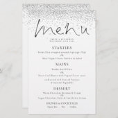 Budget Elegant Script Silver Glitter Wedding Menu (Voorkant / Achterkant)